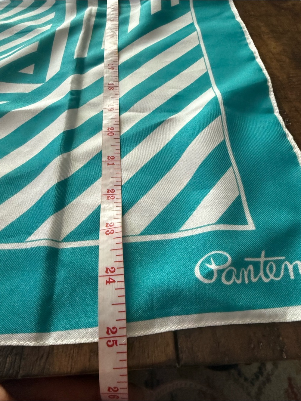 Vintage Pantene Polyester Ladies Scarf Made in Italy White and Teal Geometric - Picture 5 of 5